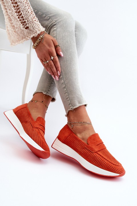 Women's Platform Loafers in Orange Eco Suede Inesqua