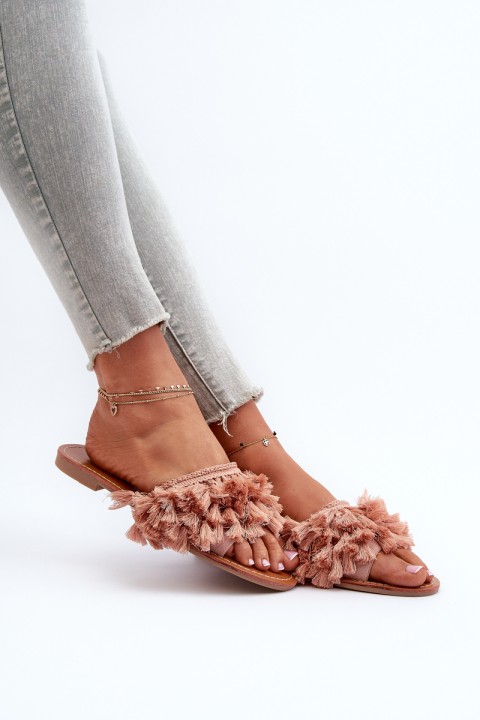 Flat Women's Slippers with Tassels Dirty Pink Rialle