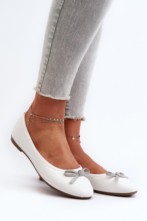 White eco leather ballerina flats with a bow