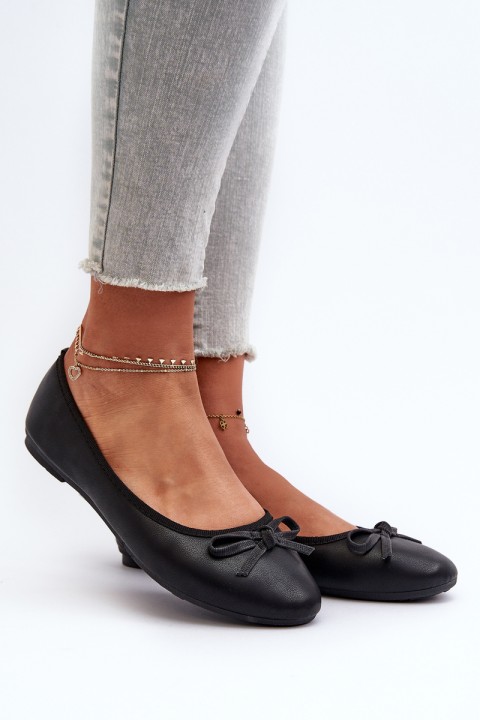 Black Eco Leather Ballerina Flats with Bow