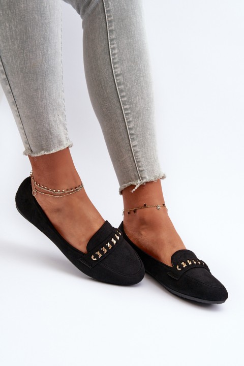 Shiny Women's Loafers with Chain Black Aredilla