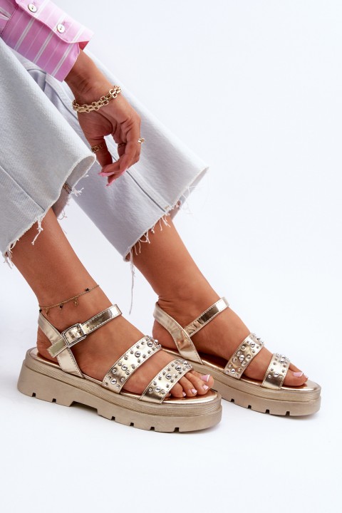 Women's Embellished Sandals Eco Leather Gold Arcida