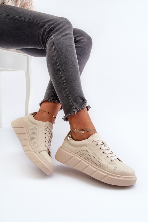 Women's Leather Platform Sneakers Beige Gatira