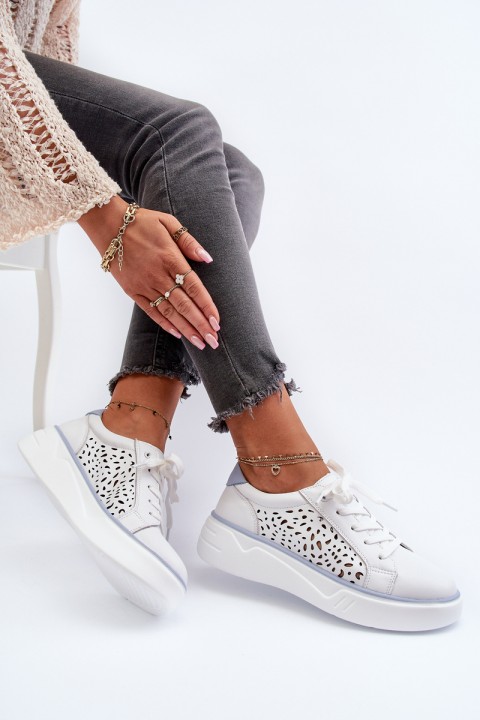 White Leather Women's Platform Sneakers Peilaeno