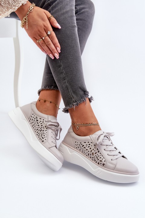 Women's Gray Leather Platform Sneakers Peilaeno