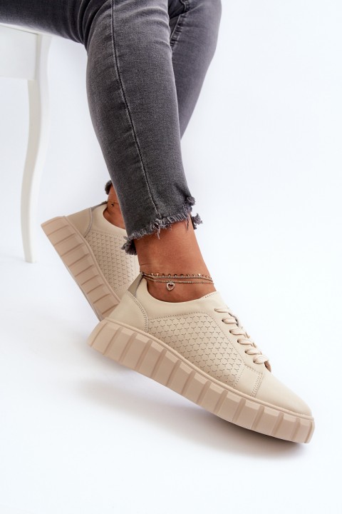 Women's Leather Platform Sneakers Beige Eselmarie