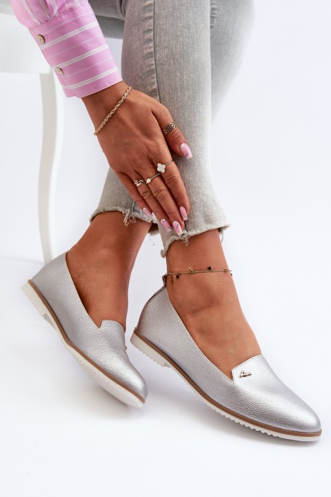 Women's Silver Flat Heel Loafers Enzla