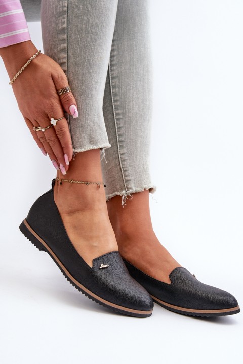 Women's Black Flat Heel Loafers Enzla