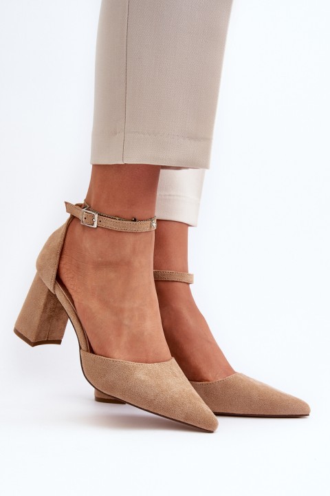 Pumps with Pointed Toes in Beige Faux Suede Halene