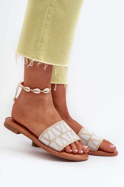 Women's Flat Heel Sandals in Beige Traivea