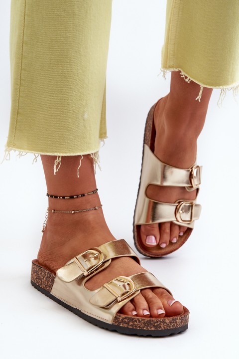 Women's Cork Platform Sandals with Gold Straps Doretta