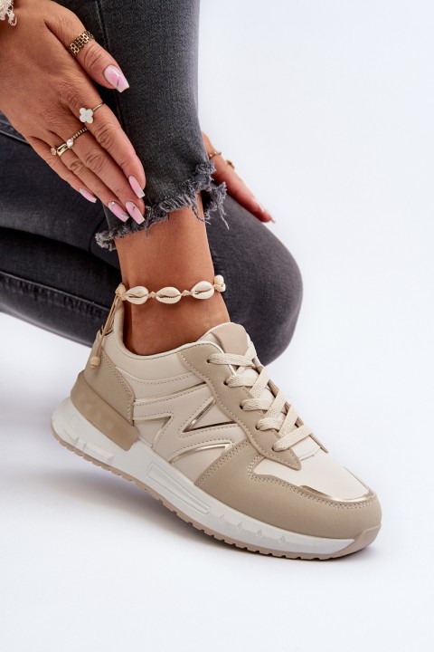 Women's Beige Faux Leather Sneakers Kaimans