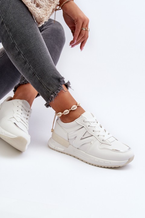 Women's White Faux Leather Sneakers Kaimans