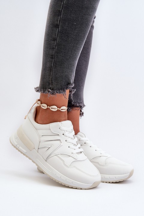 Women's White Faux Leather Sneakers Kaimans