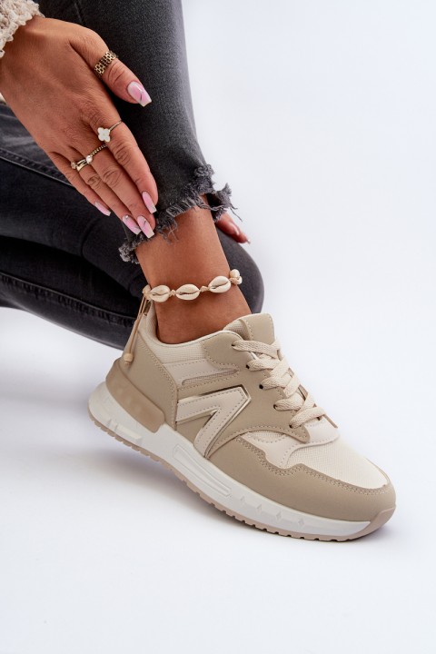 Women's Beige Faux Leather Sneakers Vinelli