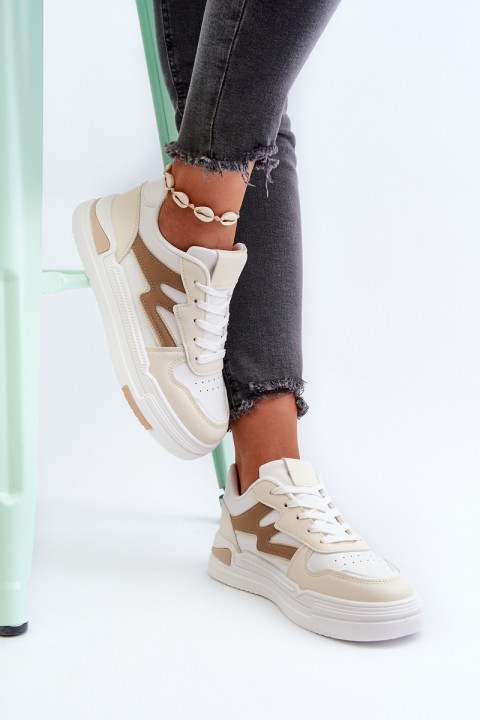 Women's Platform Sneakers in Beige Synthetic Leather Lynnette