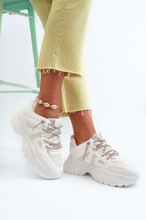 Women's sneakers on a chunky sole with decorative lacing White Relissa