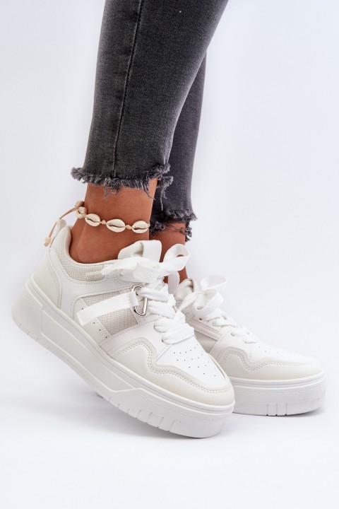 Women's Platform Sneakers Made of White Synthetic Leather Moun