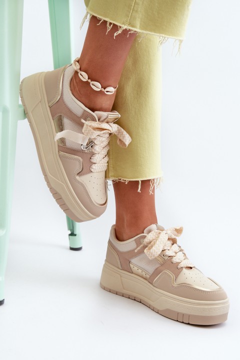 Women's platform sneakers in beige eco leather Moun