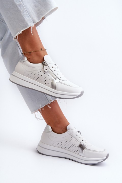 Women's Leather Platform Sneakers White Ligustra