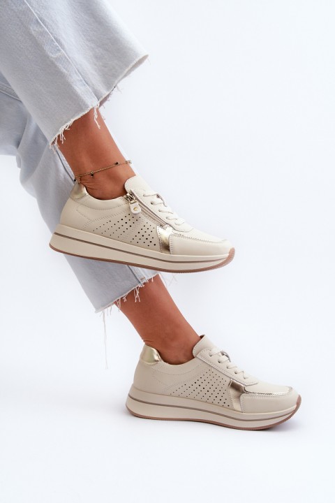 Women's Leather Platform Sneakers Beige Ligustra