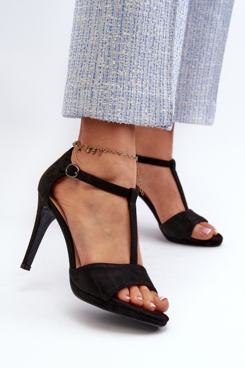 Women's high heel sandals in black faux suede Obdaria