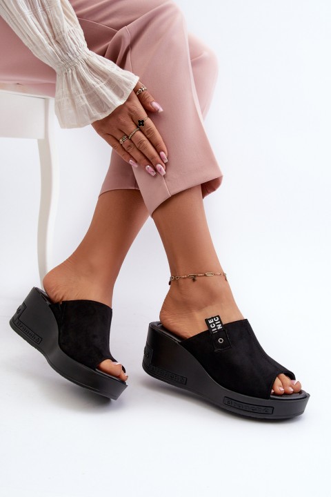 Women's Black Wedge Sandals Vleni