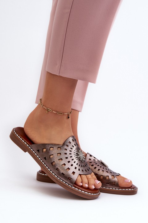 Shiny Women's Flat Sandals with Copper Embellishment Ebirena