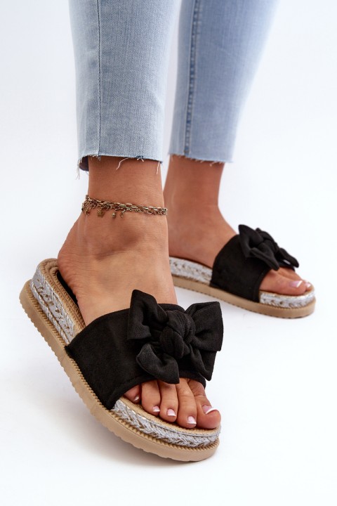 Women's Platform Slide Sandals with Bow Black Aflia