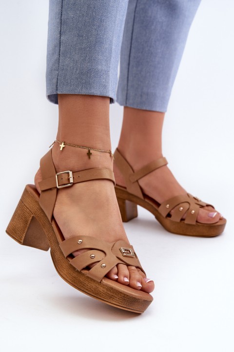 Women's High Heel Sandals in Brown Eco Leather Assames