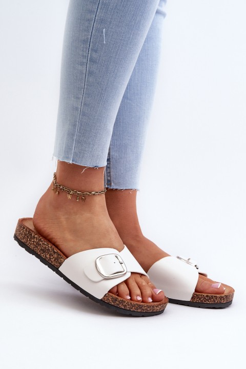 Women's Cork Platform Sandals with Buckle White Moaxi