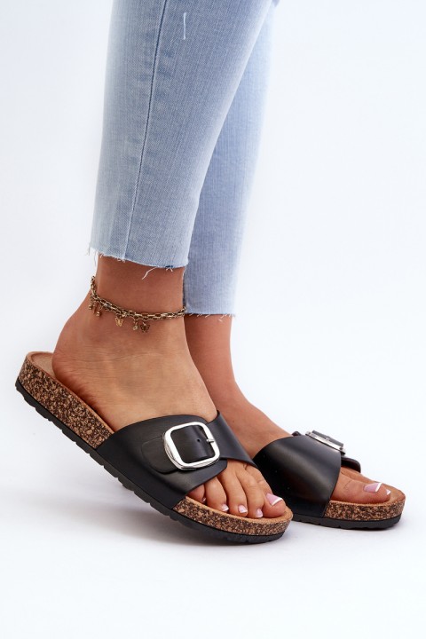 Women's Platform Sandals with Buckle Black Moaxi
