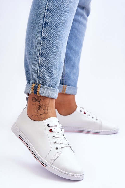 Women's White Leather Sneakers S.Barski LR268R