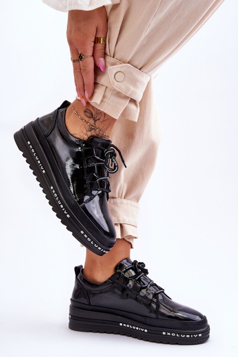Black Platform Women's Glossy Sneakers S.Barski LR592B