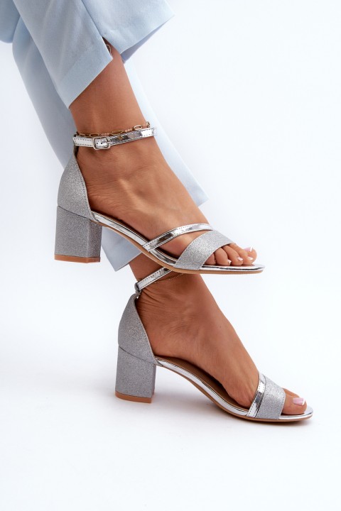 Women's Low Heel Silver Glitter Sandals Ploemis