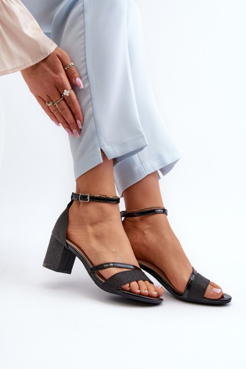 Black Low Heel Women's Glitter Sandals Ploemis