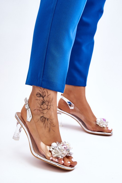 Elegant Transparent Sandals With Decoration Silver Lilah
