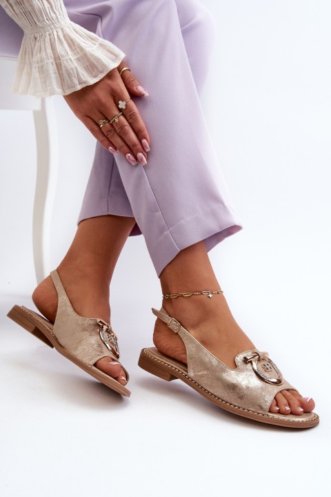 Elegant Women's Sandals with Gold Embellishment on Flat Heel Gold S.Barski KV27-053