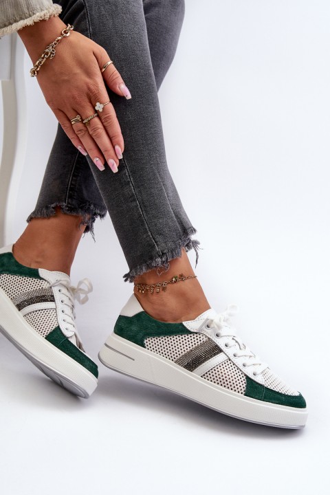 Women's Leather Sneakers D&A LR110 Green-White
