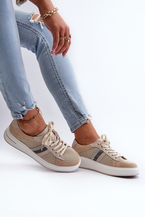 Women's Leather Sneakers D&A LR110 Beige