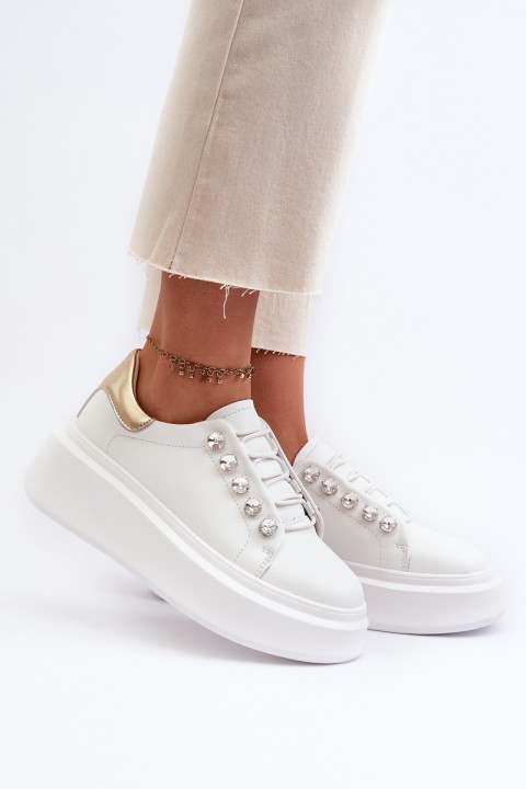 Women's Leather Sneakers on Chunky Platform White S.Barski LR628