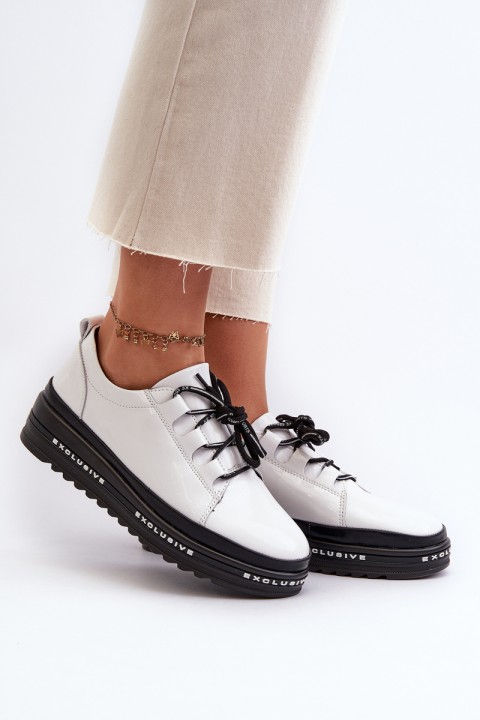 White Platform Sneakers with Glossy Finish S.Barski LR592B