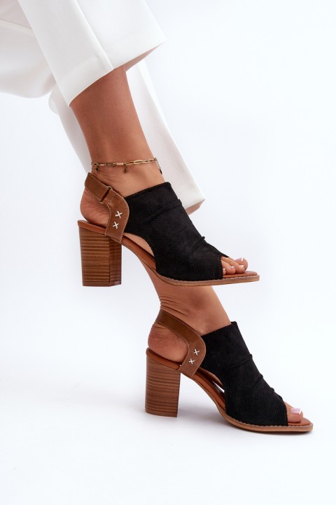 Women's Black Cut-out Heeled Sandals Rosca