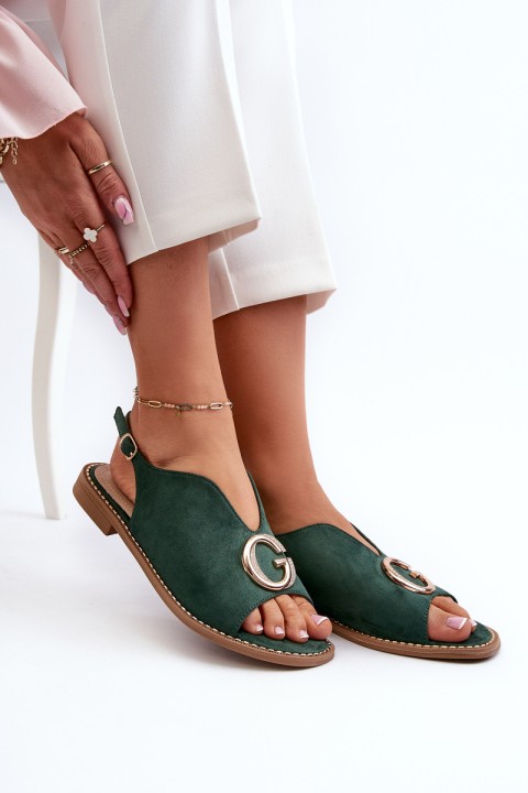 Elegantiški moteriški sandalai su ekologišku zomšos dekoru S.Barski KV27-058 Green