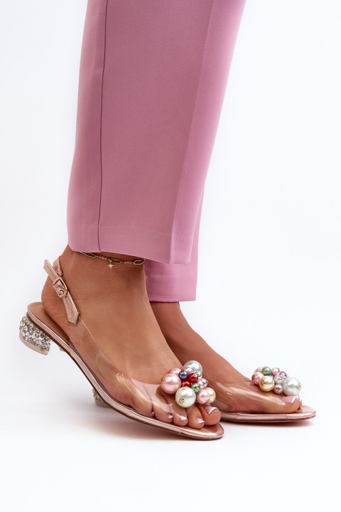 Permatomi sandalai su žemu kulnu ir rožinio aukso ornamentu D&A MR38-368
