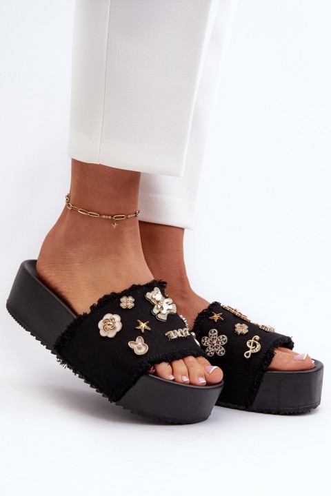 Women's Platform Sandals with Buckles Black