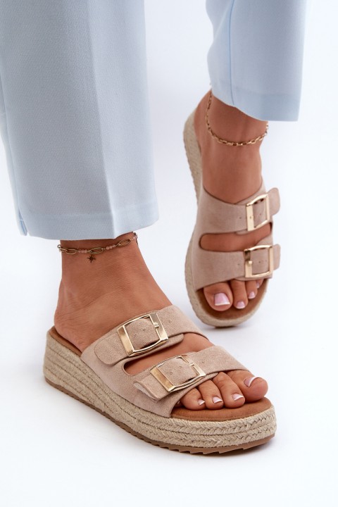 Women's sandals with braided eco suede beige Zaloemi