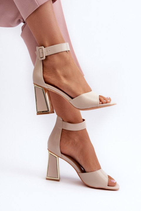 Elegant Women's Sandals with Block Heel Beige Rosazara