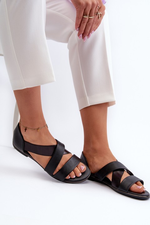 Black Leather Sandals with Drawstring Apulia