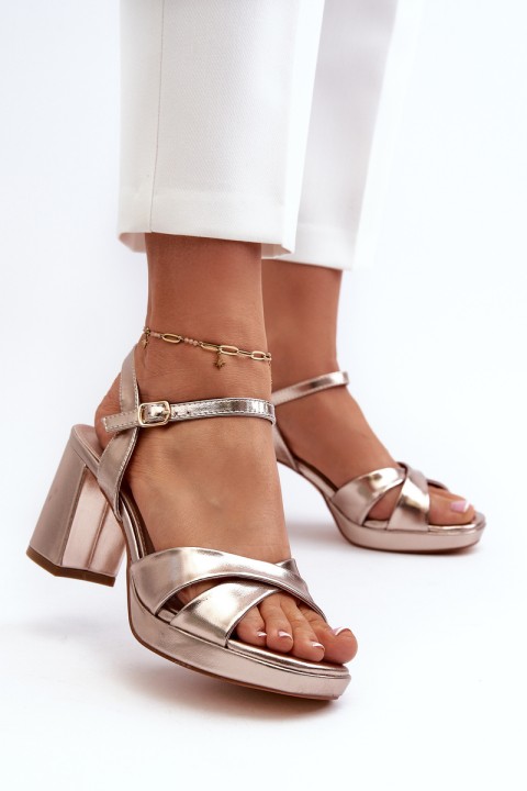 Women's Sandals with Chunky Heel Faux Leather Golden Jatine